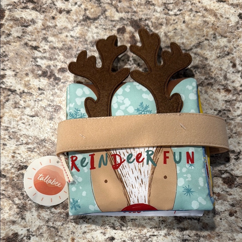 NWT Mud Pie Reindeer Fun Kids Book & Headband - Brown and Cream